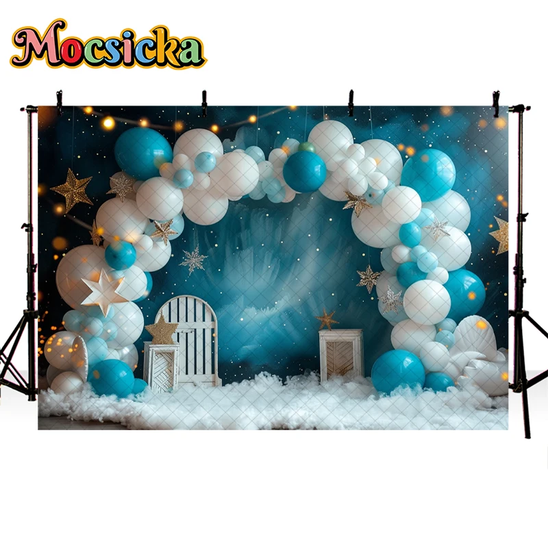 

Mocsicka Photography Background Arch Balloon Snowflake Stars Glitter Kids Birthday Cake Smash Decor Backdrop Photo Studio