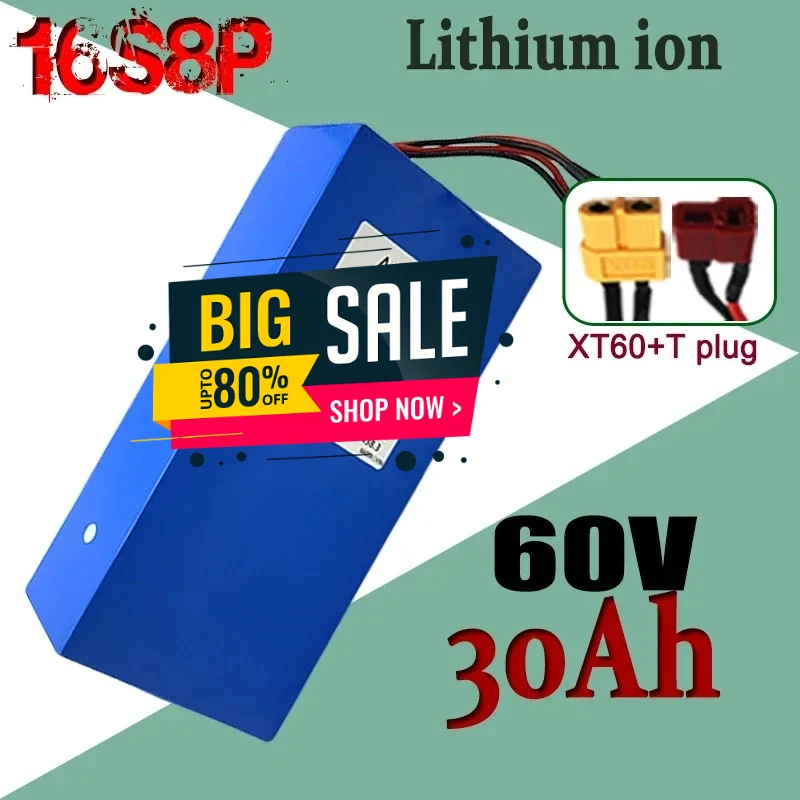 Safer and more durable 60V 30Ah Battery 16S8P 3000W 67.2V Lithium Battery with Built-in BMS High-Power Lithium-Ion Battery Pack