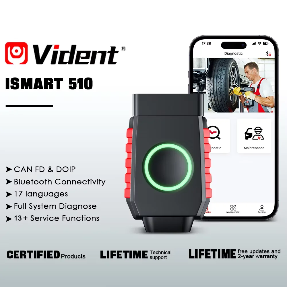 Vident iSmartDiag510 Obd2 Scanner, All System Diagnostic, 13+ Reset, Bi-Directional Control, Doip & Canfd ,Lifetime Free Update