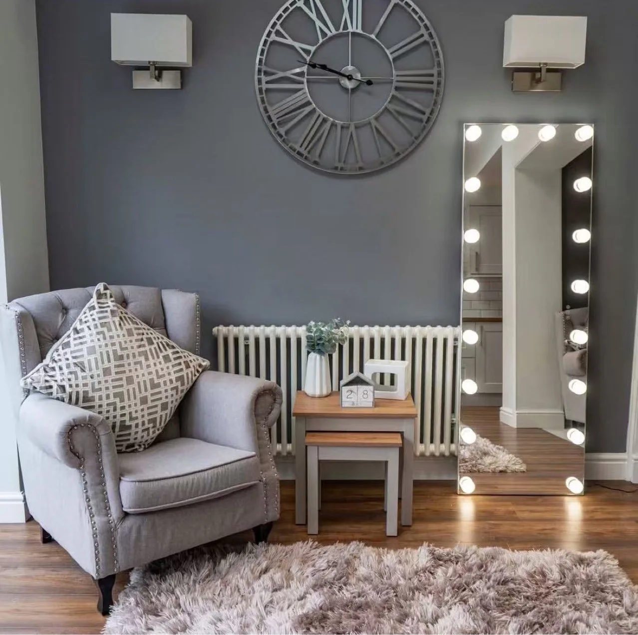 Full body mirror movable simple LED dressing floor mirror high definition stepless three-color dimming light