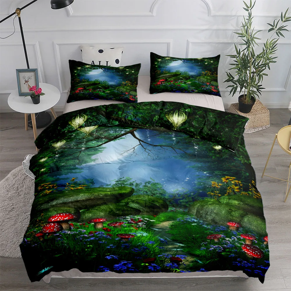 

Cottagecore Forest Roads Bedding Set King Queen Double Full Twin Single Size Duvet Cover Pillow Case Bed Linen Set