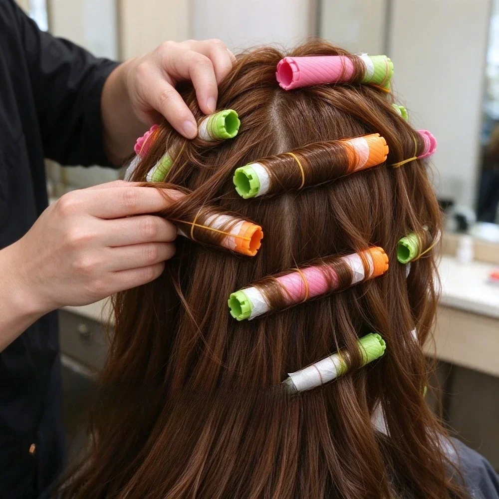 6Pcs Perm Rods Kit Plastic Hair Curler Rod Cold Wave Curly Curls Textured DIY Styling Colorful Easy for Women Salon Home Use