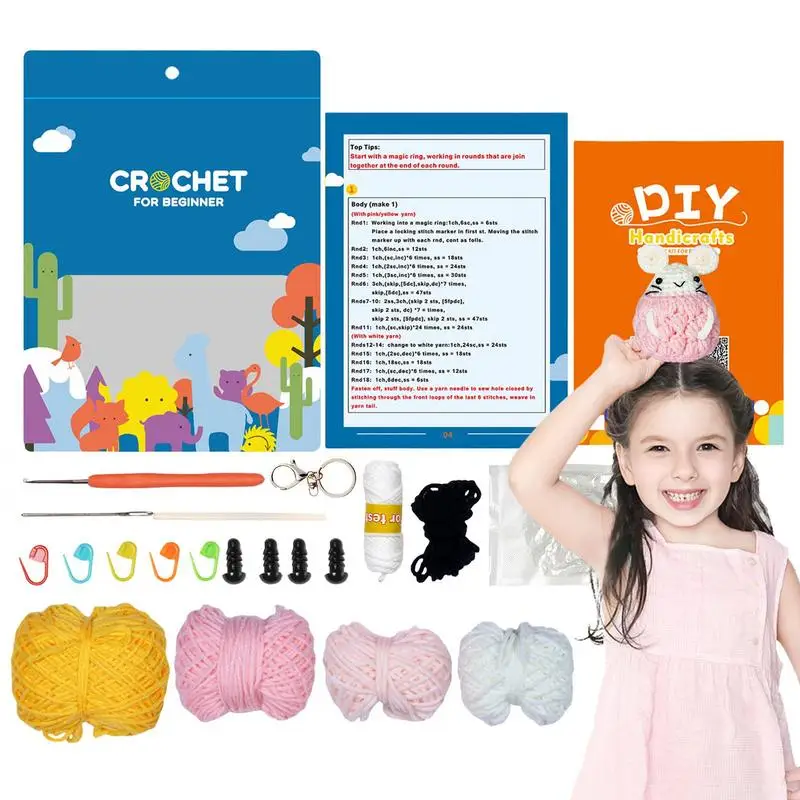 Crochet Animal Kit For Beginners Handmade Animal Crochet Set With Detailed Video Tutorials Make Doll Pendant Crafts Knitting Kit