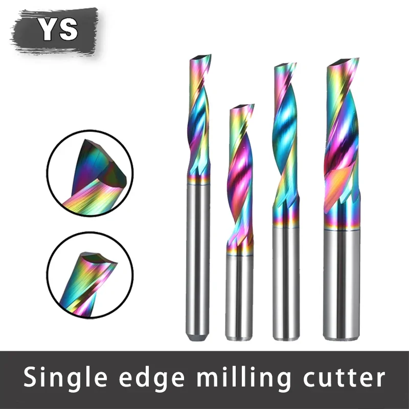 YS 3.175/4/5/6/8/10mm Single Flute Alu Milling Cutters DLC Coating  CNC End Mill Tools for Aluminum Composite Panels