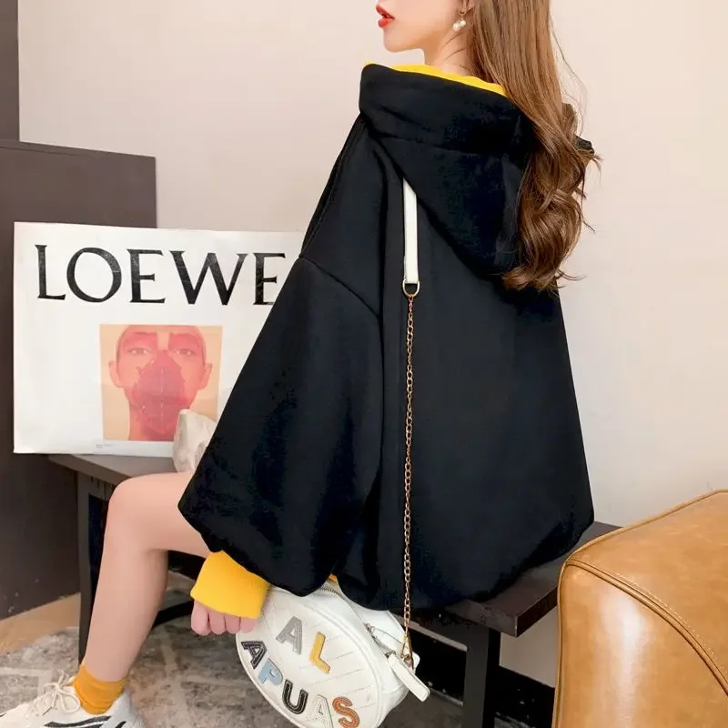 Modne koreańskie polarowe grube bluzy z kapturem damskie jesień/zima luźne duże rozmiary kurtka z kapturem odzież damska codzienna kurtka 2025