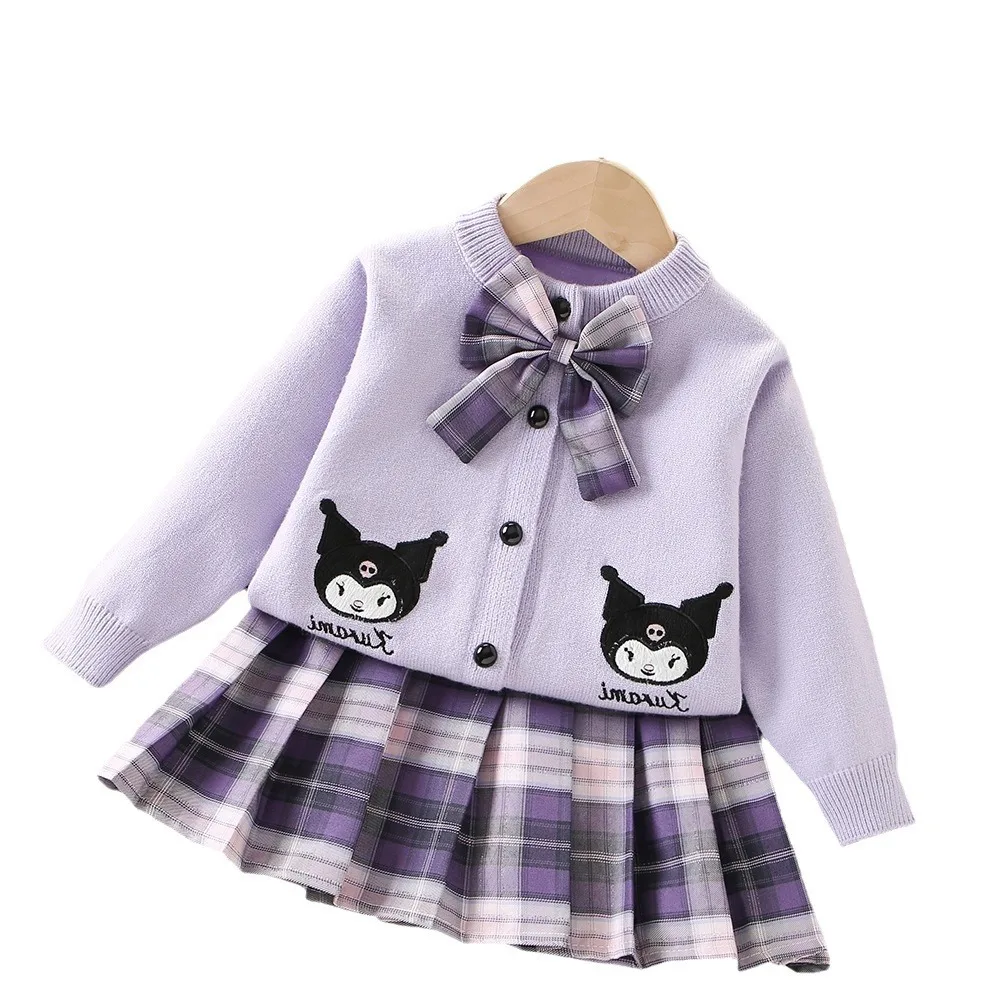 Sanrio Kuromi My Melody Sweater Pleated Skirt Suit Cartoon Casual Preppy Style Jk Uniform Suit Spring Autumn Children\'s Clothing