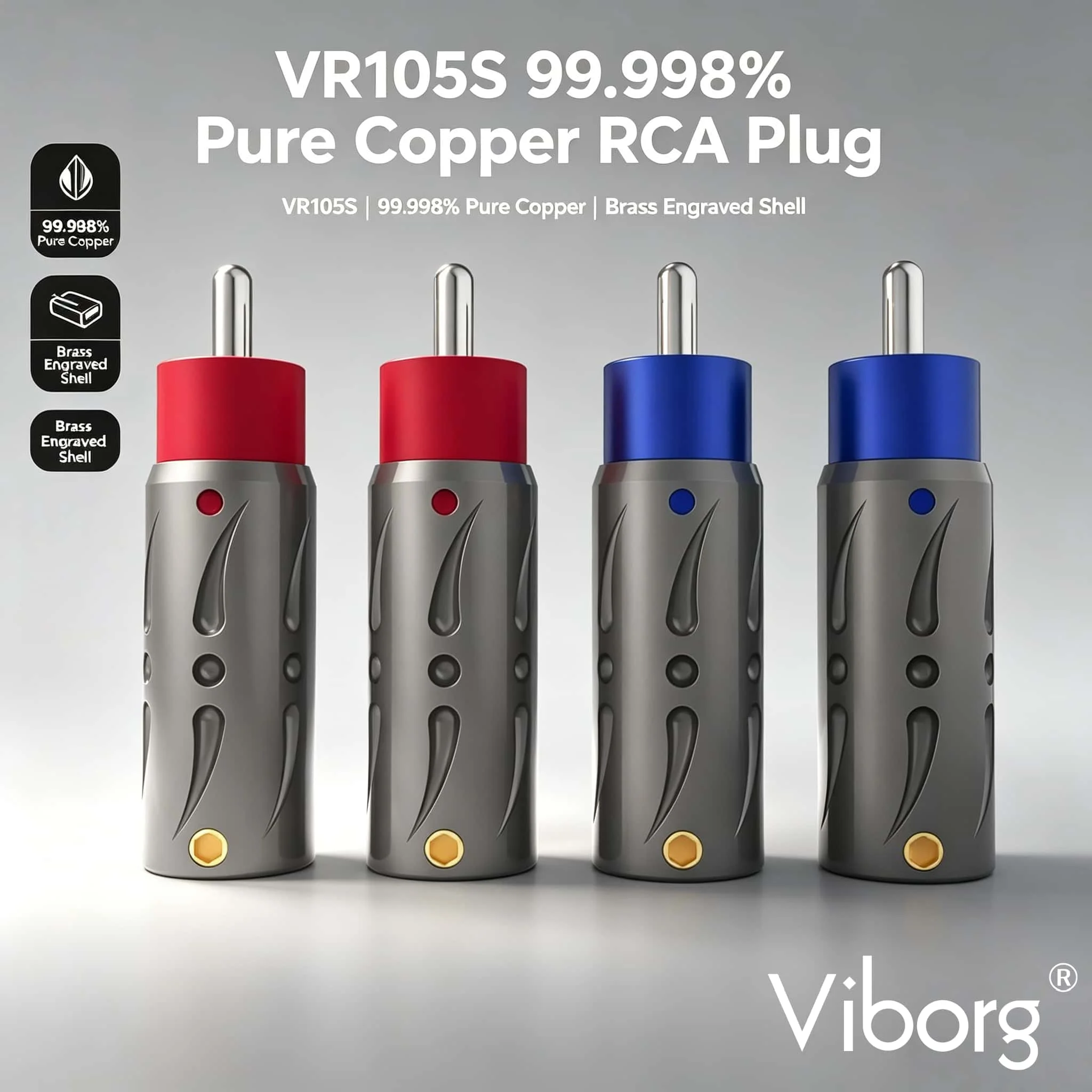 

Viborg VR105S 99.998% Pure Copper RCA Plugs Connectors Silver PlateAudio Video AMP TV AV DVD Signal Cable