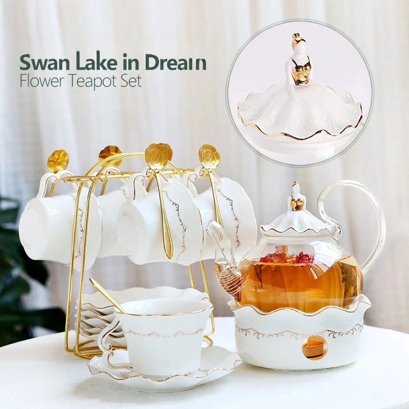 European Coffee Pot Cup Set Ceramic Teapot Teacup Set Phnom Penh Mug Saucers Metal Spoon Decoration Espresso Accessories Gift