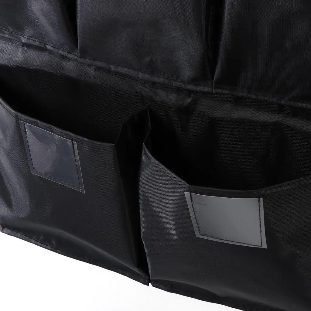 Black Oxford Cloth Trash Caddy Bag for Janitorial Cart Housekeeping Trolley Organizer with Multiple Pocket Cleaning Tool Storage