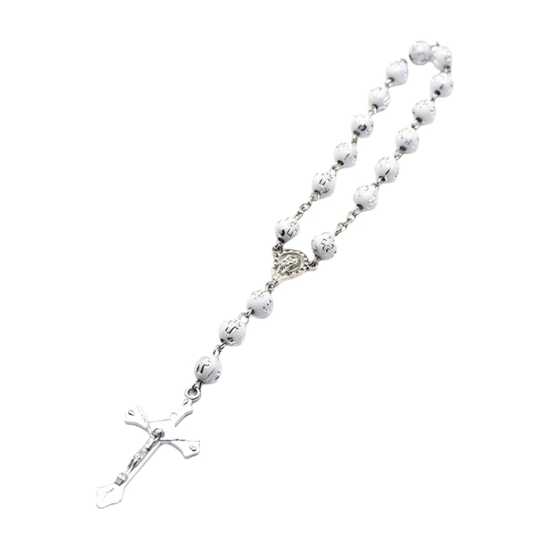 Elegant Baptismal Beads Crucifix Pendant Bracelet Adjustable Chain Rosary Handchain Unisex Christian Religious Jewelry