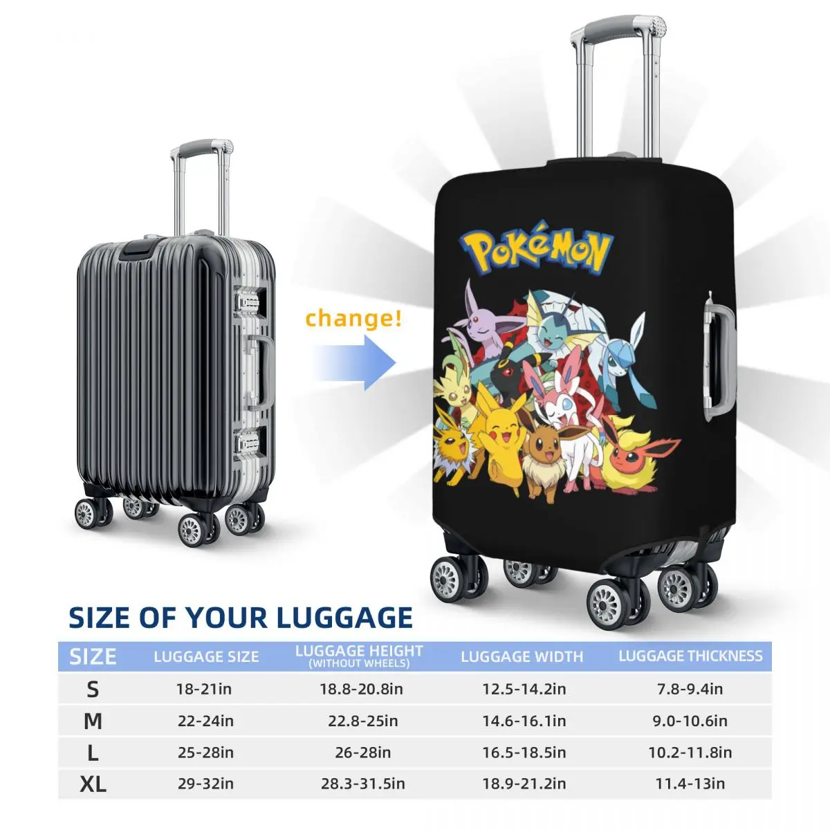 Custom Pokemon Pikachu Travel Luggage Cover Dust Proof Suitcase Cover Protector Fit 18-32 Inch