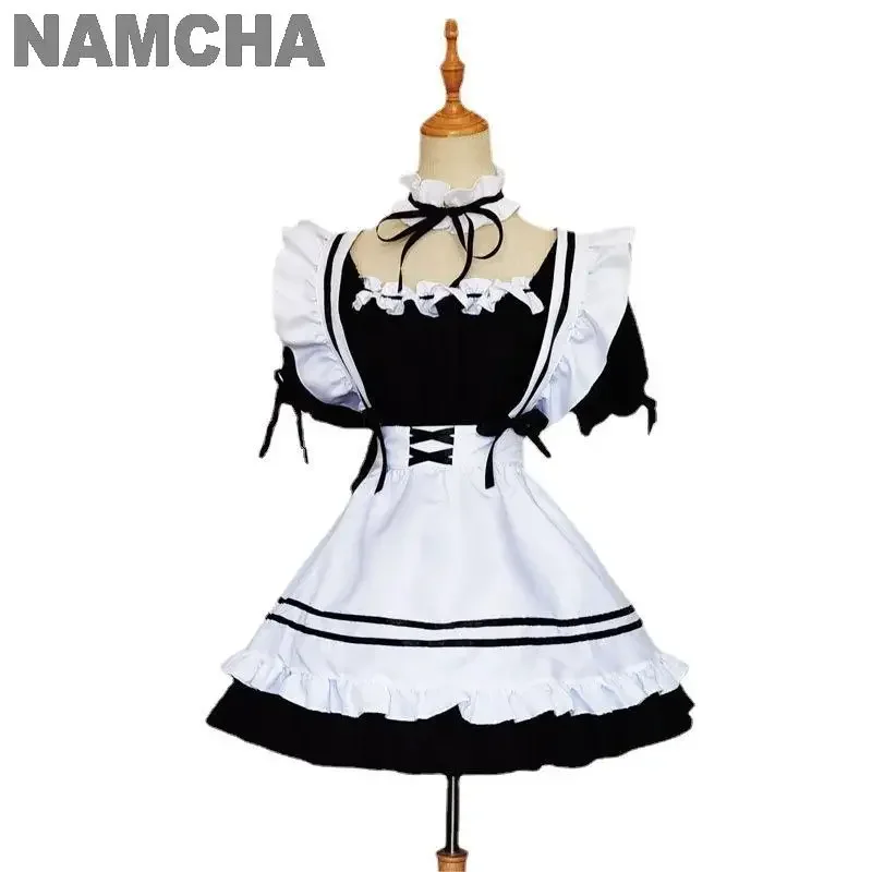 Black cute lolita dress for women girls sweet lovely pink maid outfit cosplay costume anime halloween clothing suit 2024 MN11