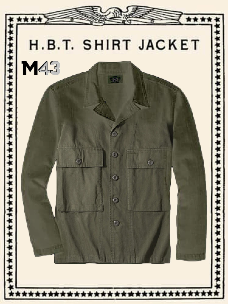 

Retro Military M43 Jaet HBT Twill Ame i American Pure Cotton Cuban Collar irt Sle Coat Loose Fit Multi ket