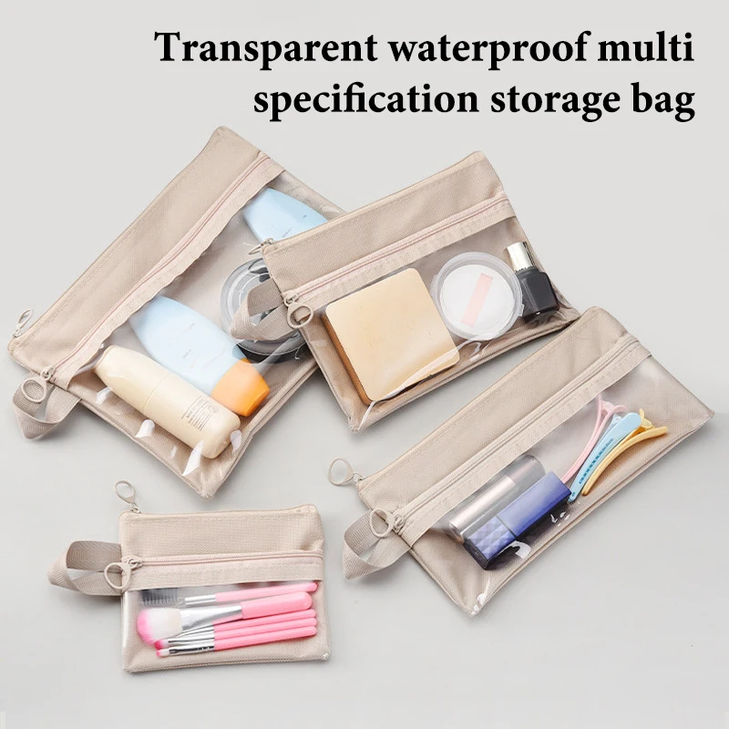 1Pcs Simple Transparent Storage Bag Portable Travel Waterproof Double-layer Toiletry Zipper Pouch Data Cable Jewelry Card Makeup
