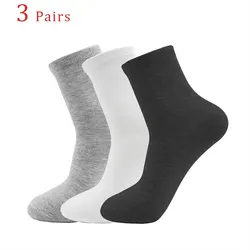 3 Pairs Solid Color High-Quality Men Socks Soft Breathable Antibacterial Black White Gray Comfortable Sports Business Mens Socks