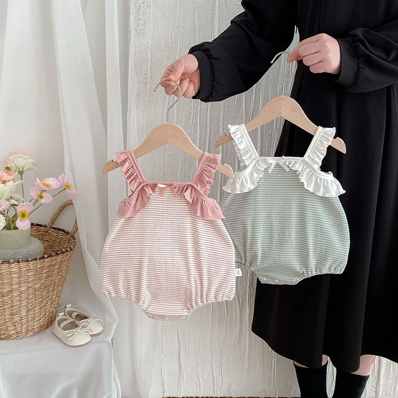

MILANCEL New Summer Baby Bodysuit 0-24M Cute Stripe Toddler Camisole Jumpsuit Infant Girls Bow One Piece