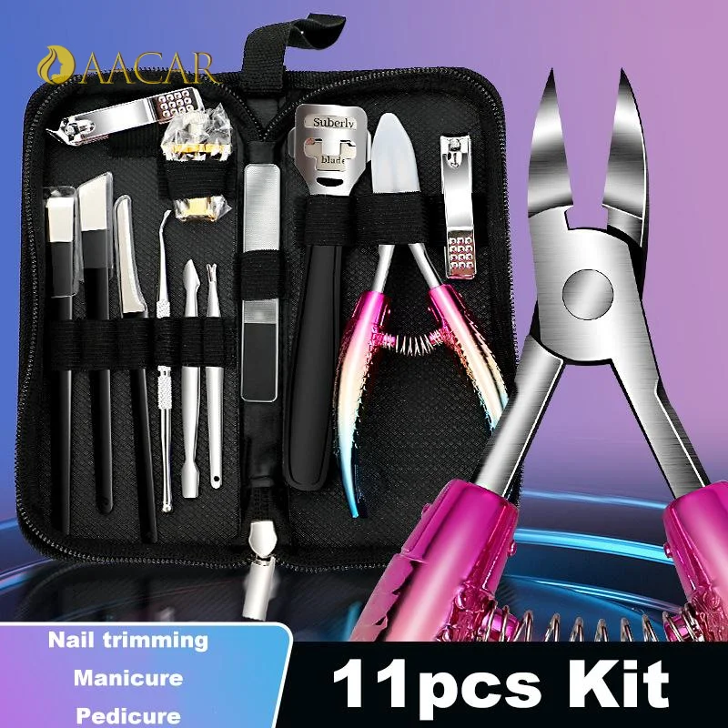 1/11PCS 스테인레스 스틸 네일 파일 키트 손톱 깎기 손톱 깎기 세트 매니큐어 도구 페디큐어 세트 가정용 휴대용 손톱 가위