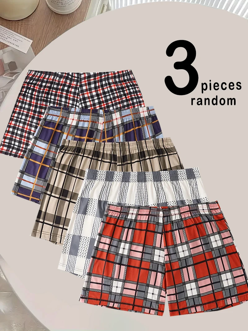 3-Pack Men's Boxer Shorts Classic Plaid Combed Male Underpant Loose Breathable Oversize Skin Friendly Comfortable Underwear Men