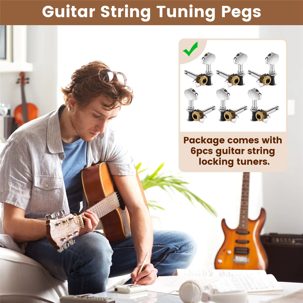 

YCHL 3L3R 6Pcs 1:18 Guitar String Tuning Pegs Tuner Machine Heads Knobs Tuning Keys for Acoustic or Electric Guitar Silver