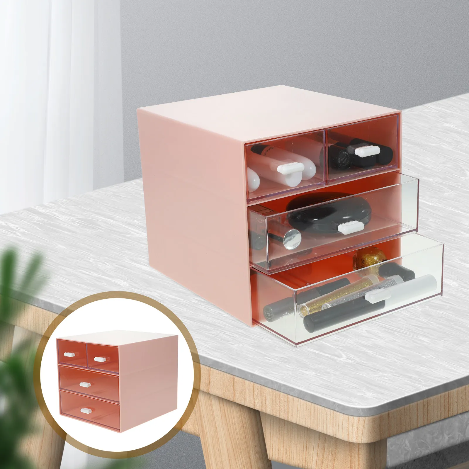Large Capacity Transparent Desktop Drawer Organizer ABS Material Makeup Storage Box for Vanity Dresser Desk Cabinet Office Home