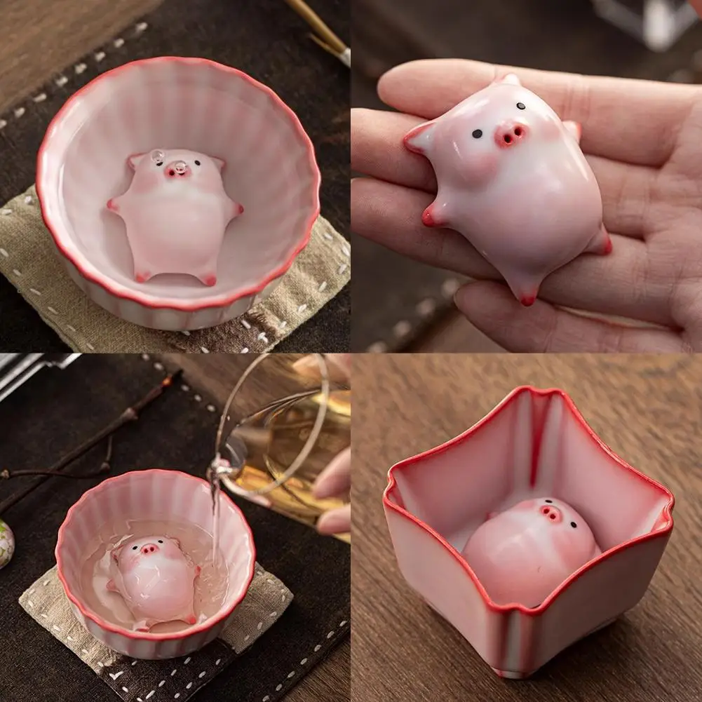 Kreative Keramik-Teetasse mit niedlichem Schwein im Inneren, lustige Bubble Spitting Pig Bottom Teetasse als Geschenk