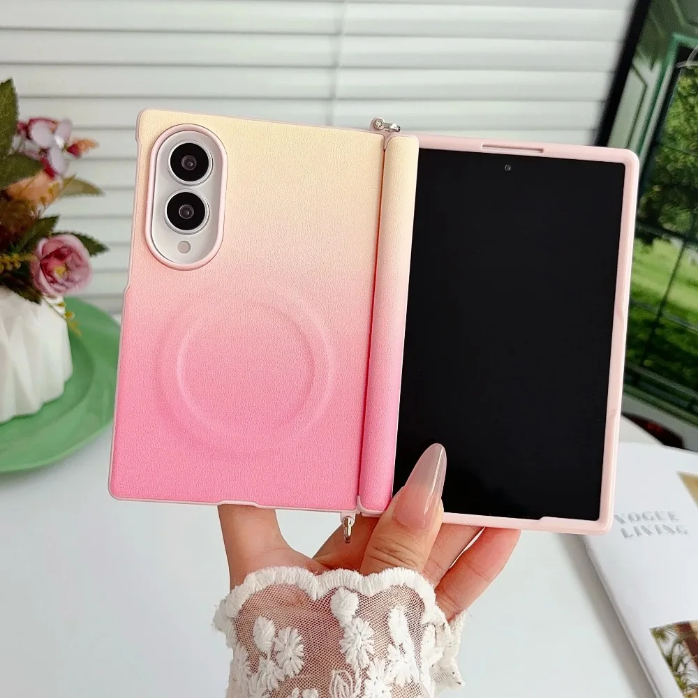 Magnetic for MagSafe PU Leather Case for Samsung Galaxy Z Fold 8 Shockproof Hinge Protective Slim Skin Fell Gradient Color Cover
