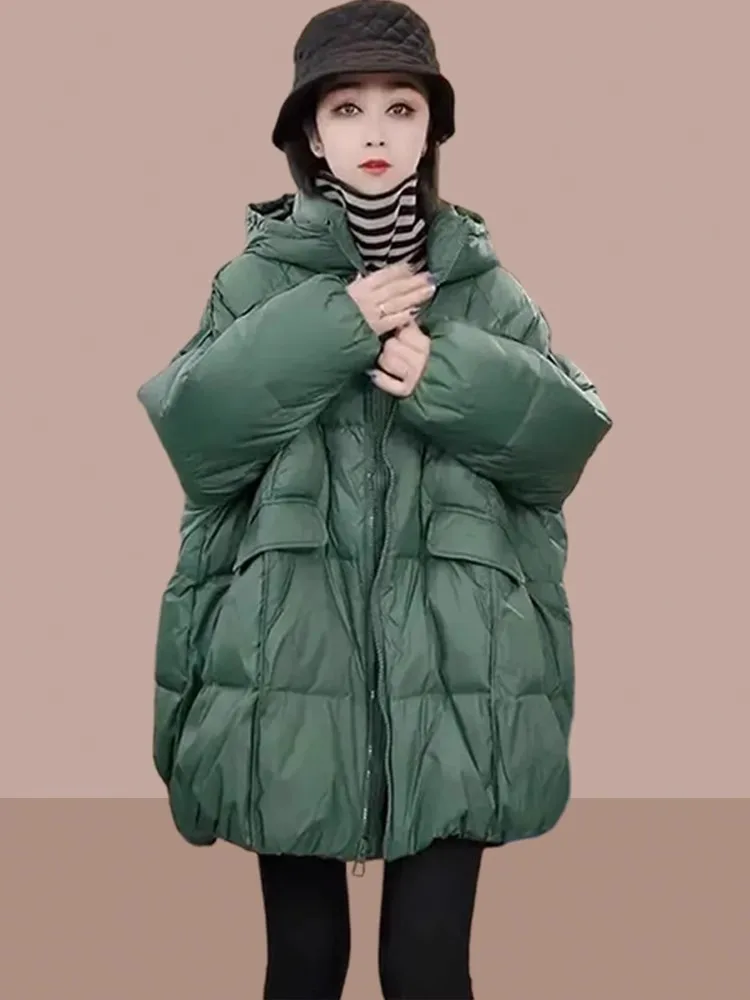 

plus Size Winter Jaet Thiened Cotton Insert Medium Length Hooded Zipper Closure Korean Sle Women's Faion Outerwear