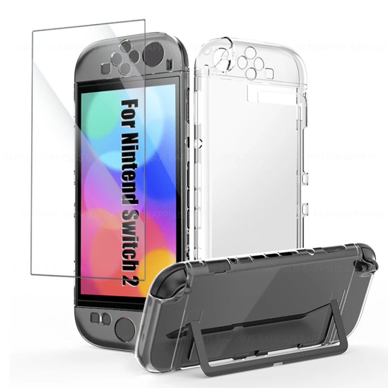 

Transparent PC+TPU Case For Nintend Switch 2 Game Console Anti Scratch Glass Screen Protector Protective Cover For Switch2 NS2