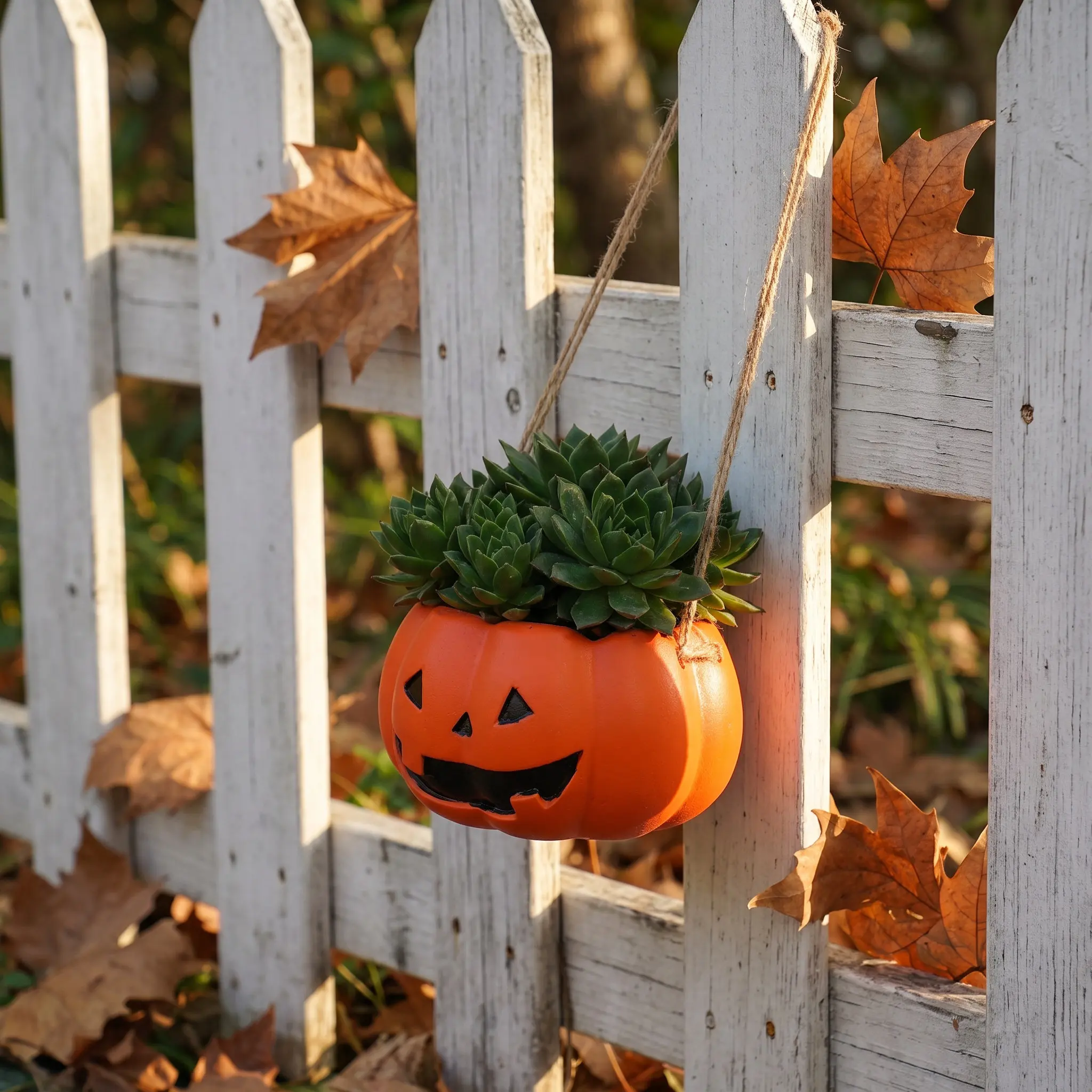 Halloween Hanging Pumpkin Shaped Flower Pot Outdoor Resin Planter with Metal Hook Realistic Pumpkin Vase for Garden Decor