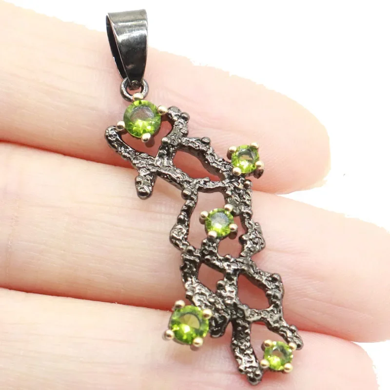 Buy 2 get 1 free 44x14mm SheCrown Bohemia Design Purple Spinel Tanzanite Green Peridot Black Gold Silver Pendant