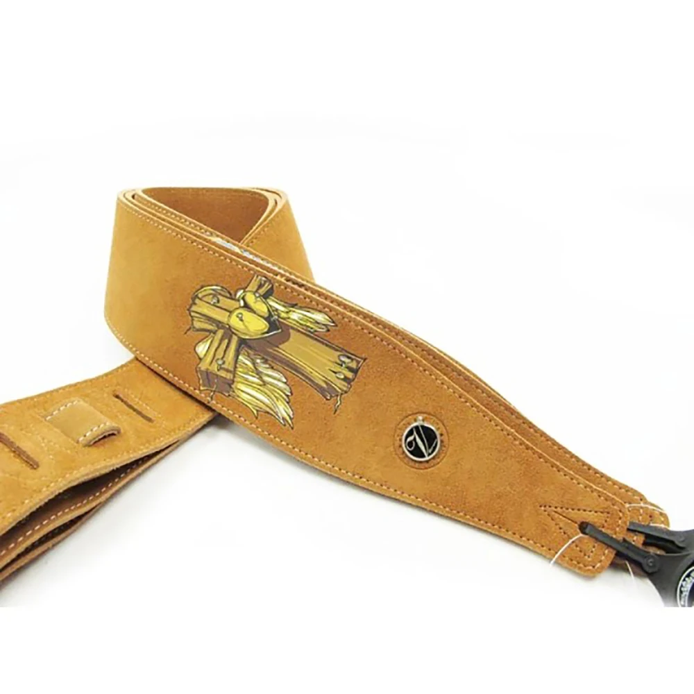 Double-Layer Leather Widened Soft Durable Cross Wing Adjustable Length Suede Guitar Strap for Classic Folk/Bass/Acoustic Guitar