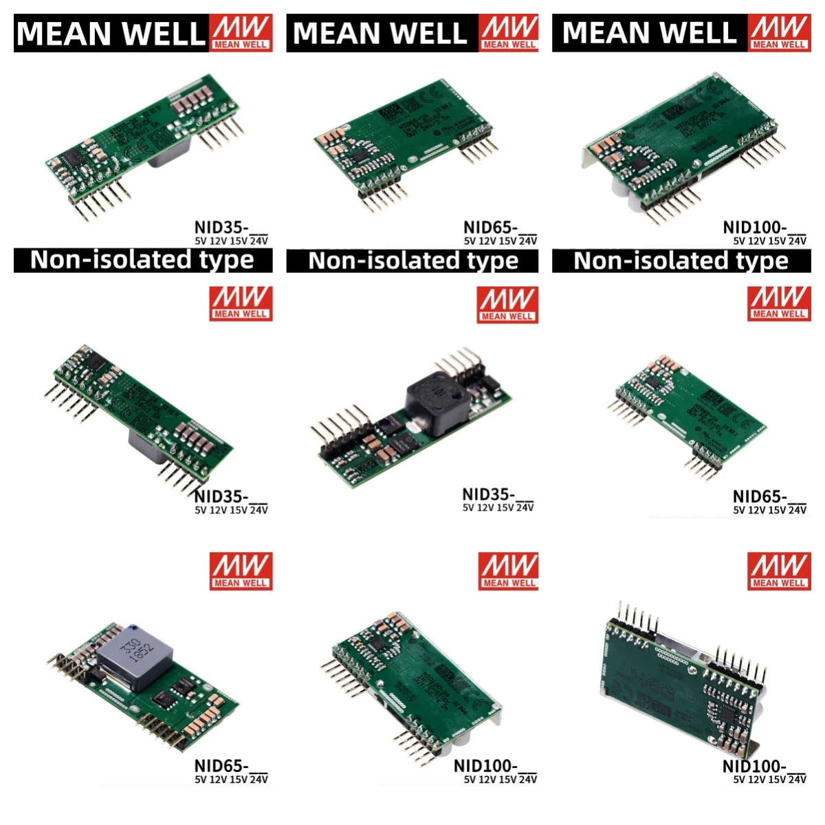 MEAN WELL NID35-5 NID35-12 NID35-24 NID65-5 NID65-12 NID65-15 NID65-24 NID100-5 NID100-12 NID100-15 NID100-24 Non-isolated type