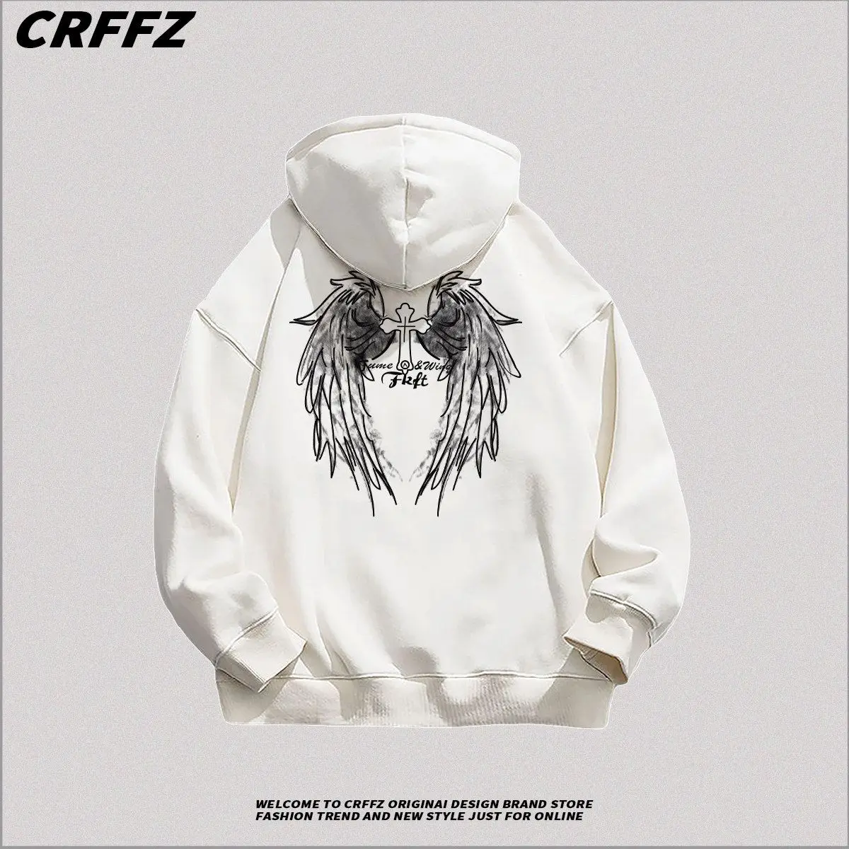 American autumn and winter high street men and women trendy personalized wing print hoodie couple loose casual top harajuku y2k