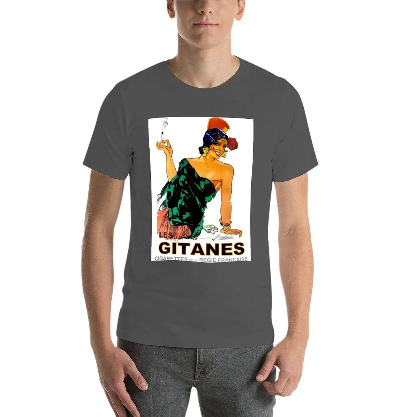 LES GITANES L خمر السجائر النادرة ريجي فرانسيز الإعلان تي شيرت مطبوع الجرافيك تي شيرت للرجل تي شيرت