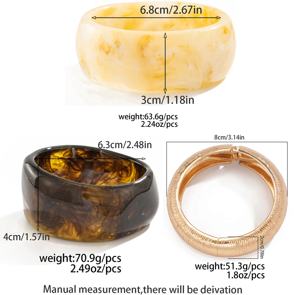 IngeSight.Z 3 Style Vintage Geometry Resin Acrylic Thick Wide Bracelets for Women Punk Geometry Round Bangles Steampunk Jewelry
