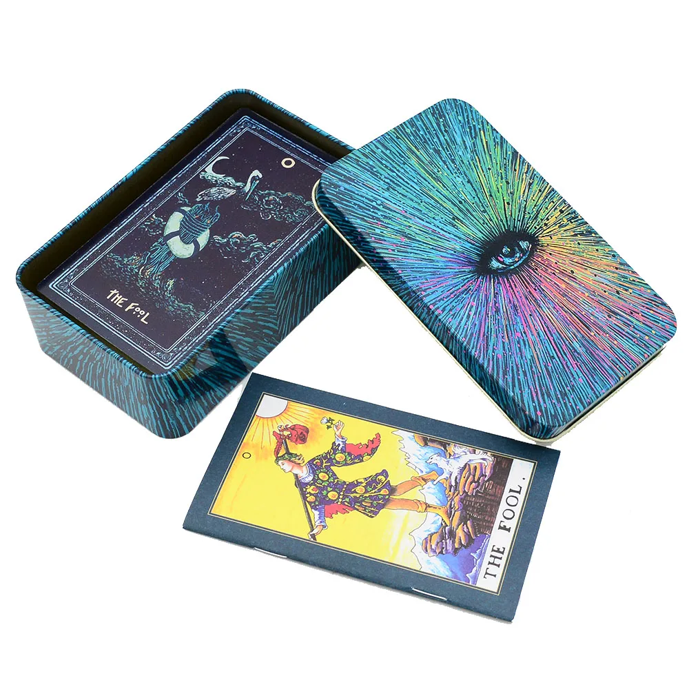 7 * 12cm Iron Box Card Paper 78 Weite English Tarot Card Game Paper Instruction Manual, Tabletop Game Toy Gift