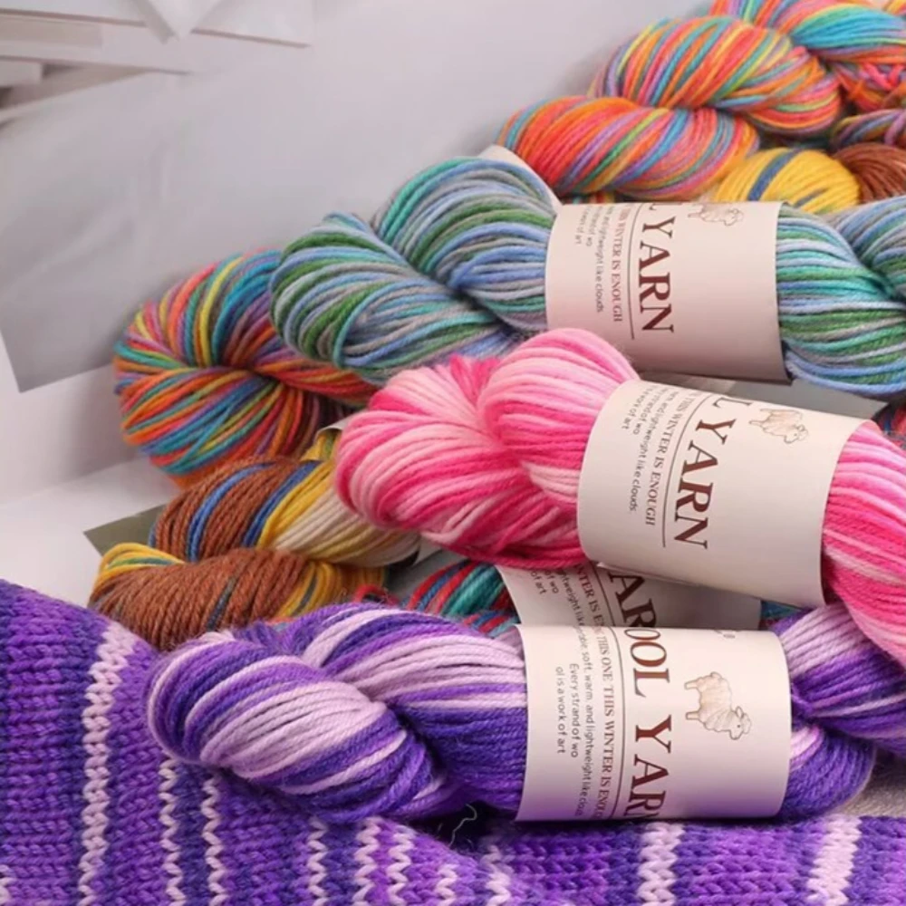 50g Gradient Wool Yarn Rainbow Color Dyeing Stranded Wire Hand Woven DIY Baby Sweater Scarf Warm and Soft