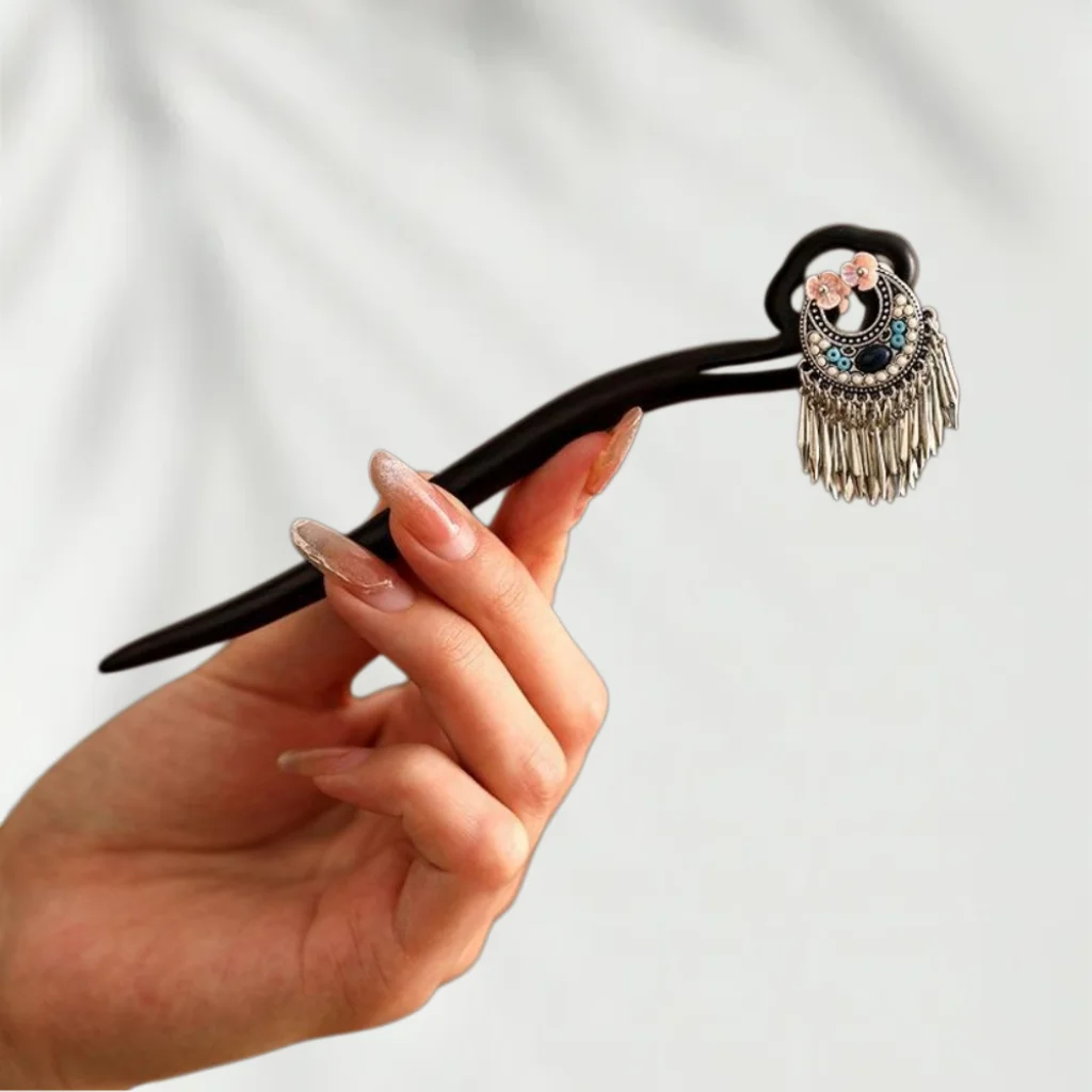 

Vintage Ethnic Tassel Floral Hairpin Retro Wood Chinese Hair Stick for Women Girls Hair Accessories Daily Party