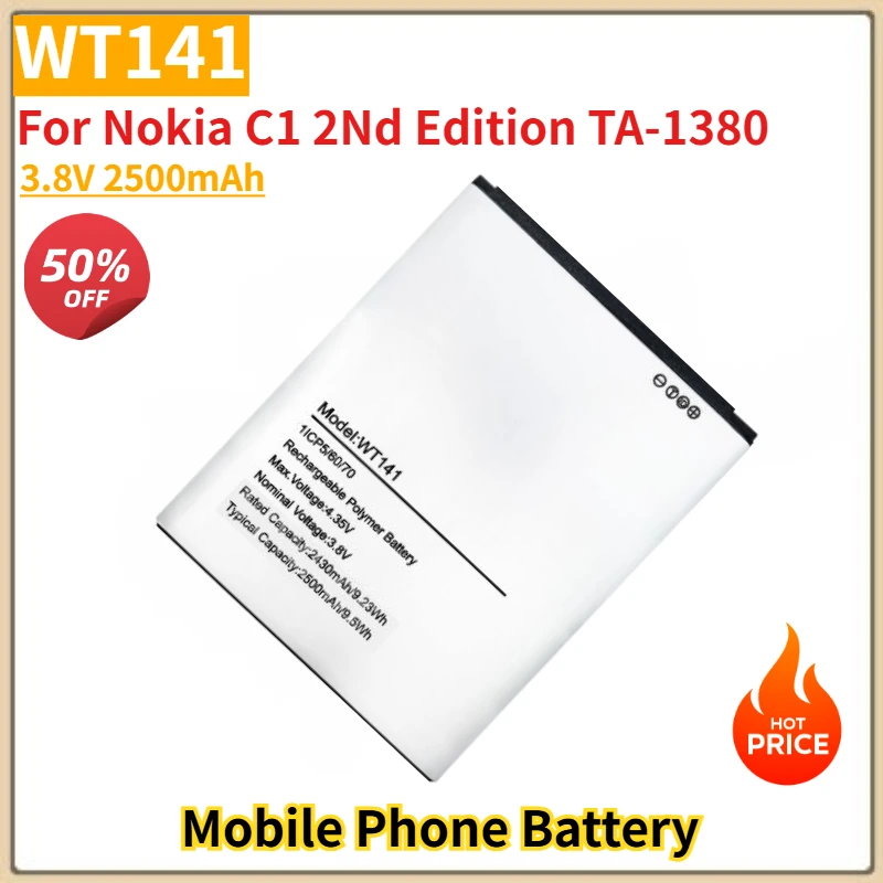 

High Quality WT141 Phone Battery 3.8V 2500mAh For Nokia C1 2Nd Edition TA-1380 Brand New Replacement Battery