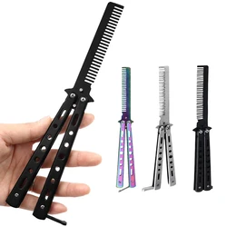 Hot Butterfly Knife Comb Foldable Comb Stainless Steel Practice Training Beard Moustache Brushe Salon Hairdressing Styling Tool