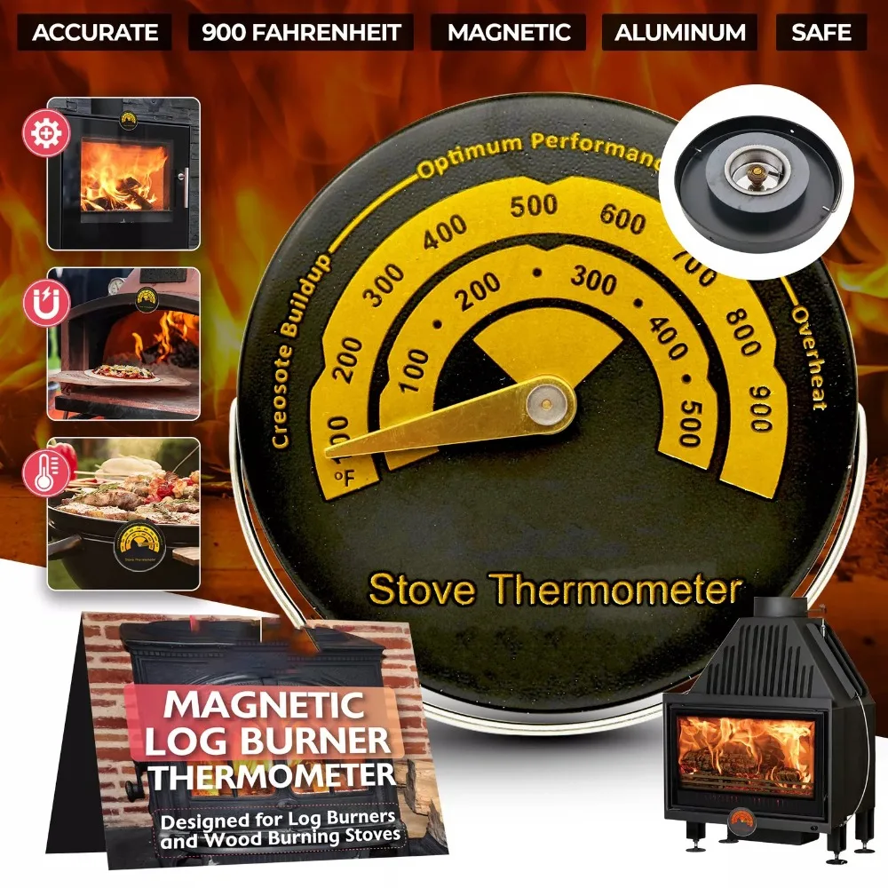 Metal Wood Stove Thermometer Digital Over-temperature Protection Fireplace Fan Stove Thermometer Magnetic Mini Stove Thermometer