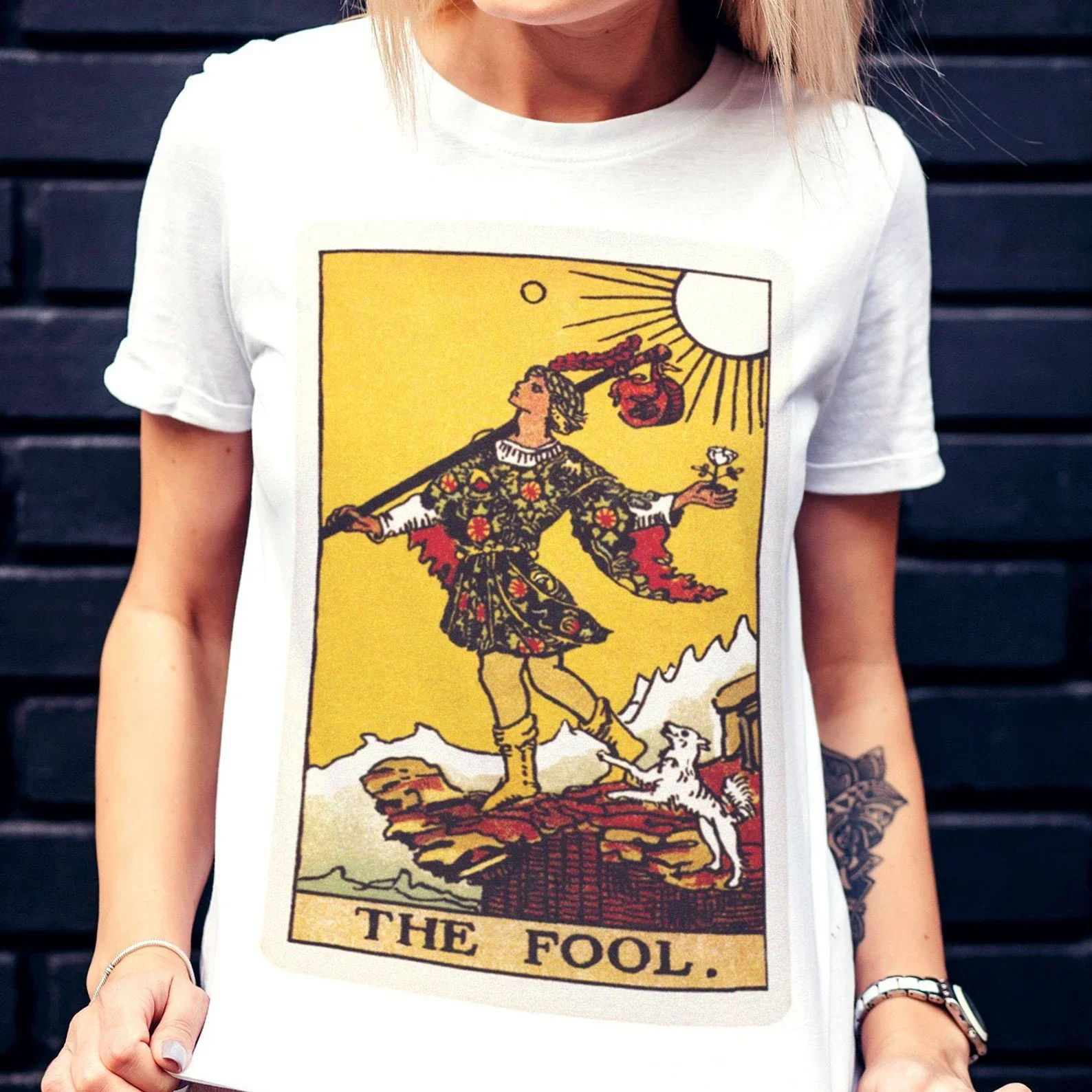 Women T-shirt Tarot Print Tops Casual Ladies Basic O-collar Short Sleeved Women T-shirt Girl,Drop Ship