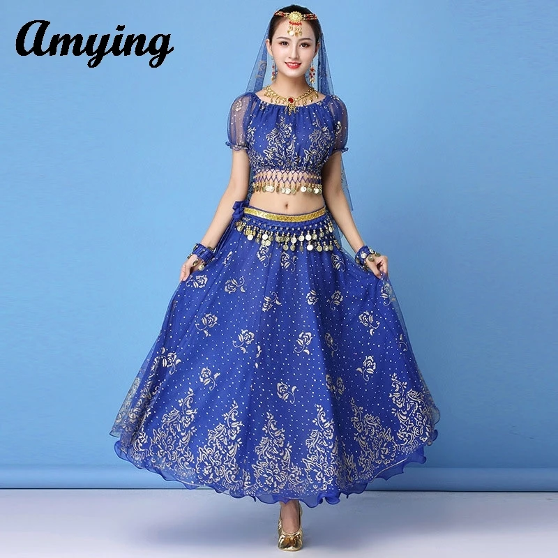 2024 Sexy Adult Indian Dance Set donna danza del ventre Sari abbigliamento danza Performance abbigliamento Costume arabo Set abito Bollywood