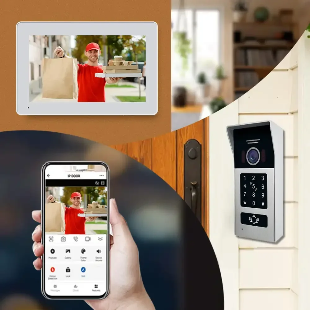 2 Wired BUS Video Intercom Doorbell Camera 1080P Tuya 10 Inch Touch Monitor With RFID Card Access For 4 Home Villa