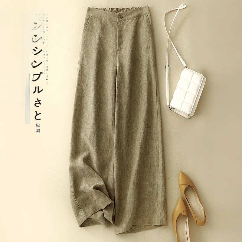 

Summer Thin Cotton Linen Wide Leg Pants Women's Casual High Waist Straight Cut Trousers Fashionable Narrow Version