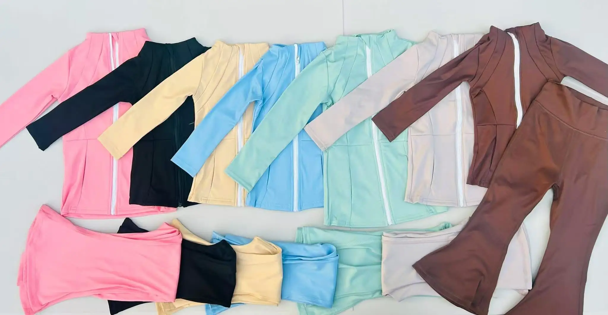 

GT0685+P0578 Wholesale Summer kids clothes girl Black yoga suit zipper long sleeve Pants Set Boutique baby girl clothes sets