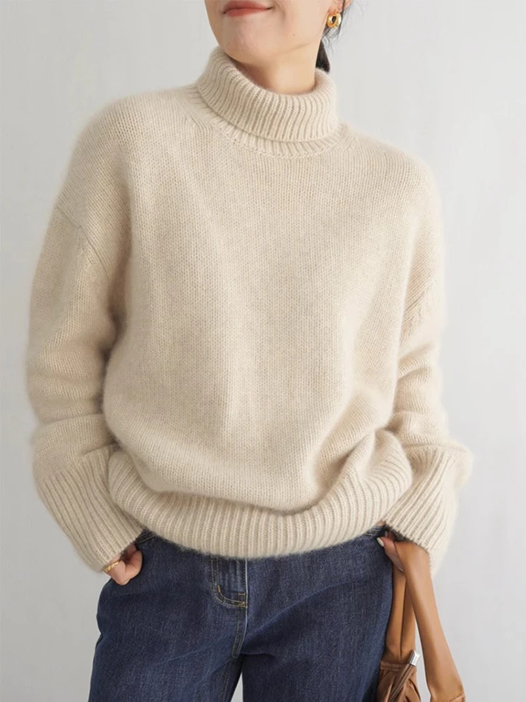 Turtleneck Sweater Women 2024 Autumn/Winter New Lazy Style Knitted Sweater Ladies Loose Casual Pullover Tops