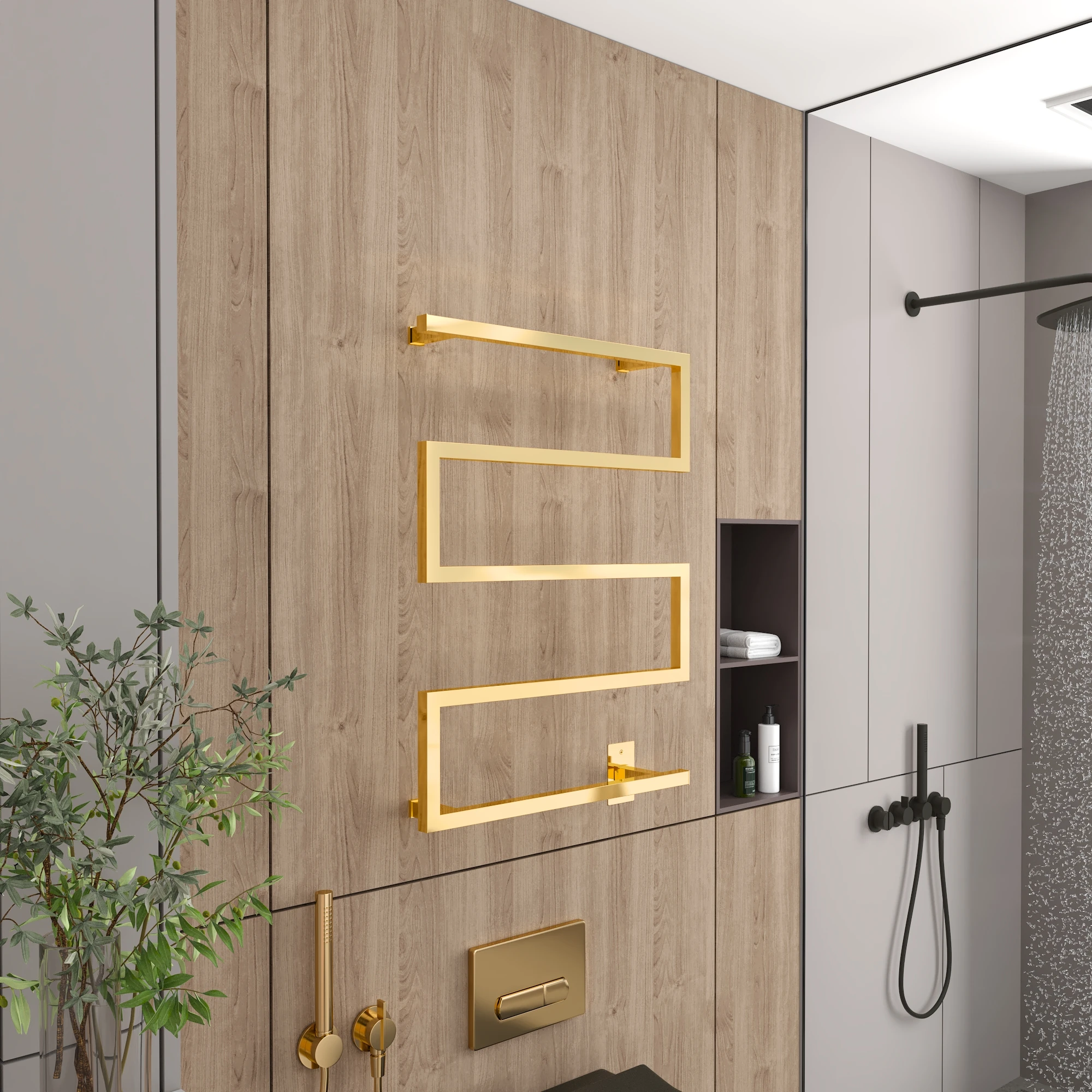 IP44 Luxury Golden Towel Racks Wall Mounted 304 Stainless Steel Brushed Gold Heated Towel Rails