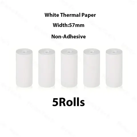 5 Rolls White Printable Paper Rolls Mini Printer Paper Thermal Label 57 X 25mm Heat Sensitive Thermal Paper Rolls
