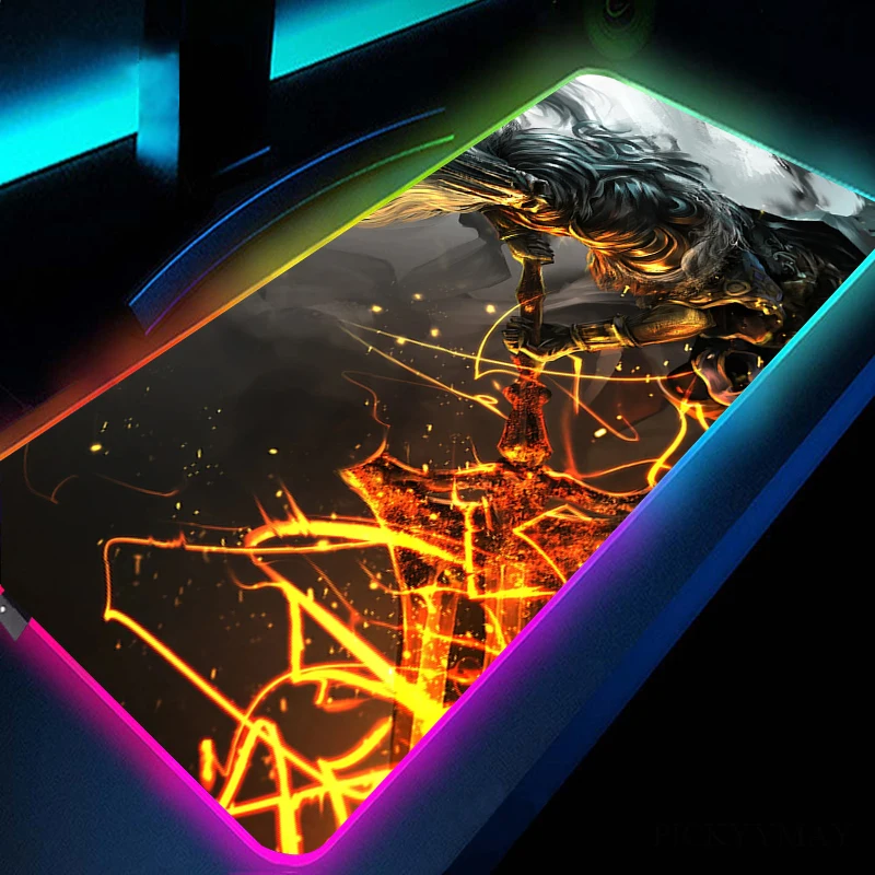 Dark Souls Gaming Mouse Pad RGB Backlight Mat 900x400 Gamer XXL Computer Mousepad Beast Non-Slip Rubber Desk Mat Keyboard Mat